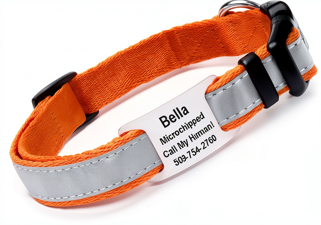 GoTags reflective dog collar on a dog during a walk