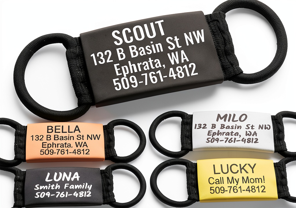 GoTags slide-on pet ID tag attached to a dog collar