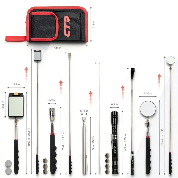 CTR Magnetic Inspection Mirror Set with COB LED and 8lb Magnet-1
